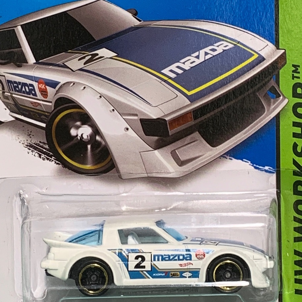 Mazda RX-7 White and Blue Hot Wheels Workshop Toy Car